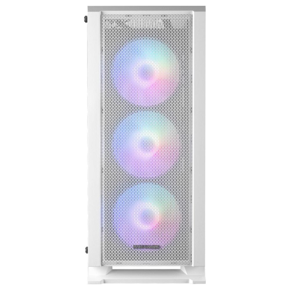 Mars Gaming - MC-C, Caja PC ATX, Panel Frontal Metal-Mesh, Cristal Templado, 3 Ventiladores Frontales FRGB 120mm, Blanco