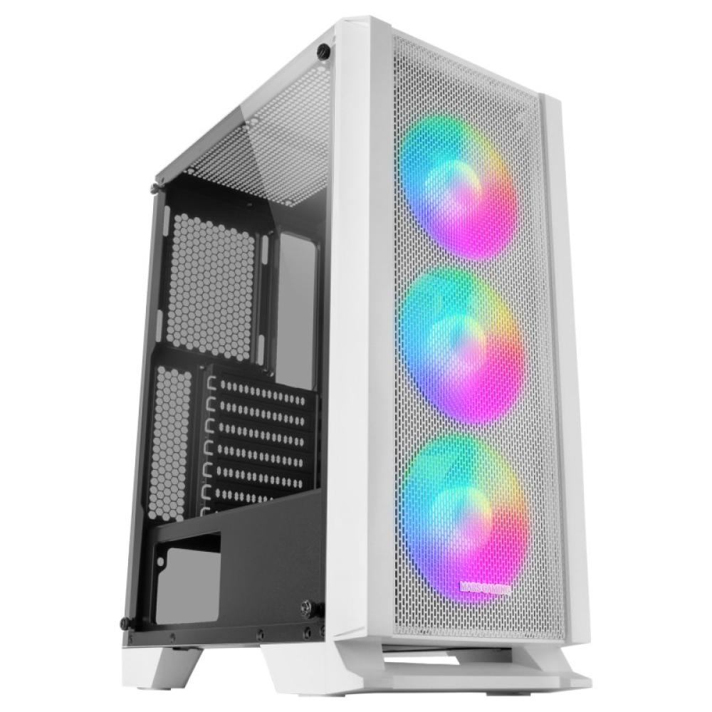 Mars Gaming - MC-C, Caja PC ATX, Panel Frontal Metal-Mesh, Cristal Templado, 3 Ventiladores Frontales FRGB 120mm, Blanco