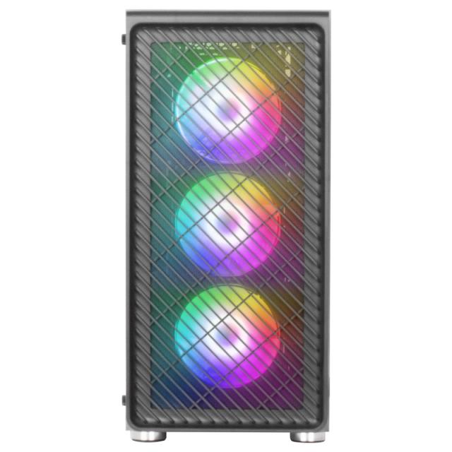 Mars Gaming - MC-F, Semitorre Gaming ATX, Ventana Completa Cristal Templado, Frontal Metal-Mesh, 4X Ventiladores ARGB 120mm, Neg