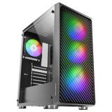 Mars Gaming - MC-F, Semitorre Gaming ATX, Ventana Completa Cristal Templado, Frontal Metal-Mesh, 4X Ventiladores ARGB 120mm, Neg