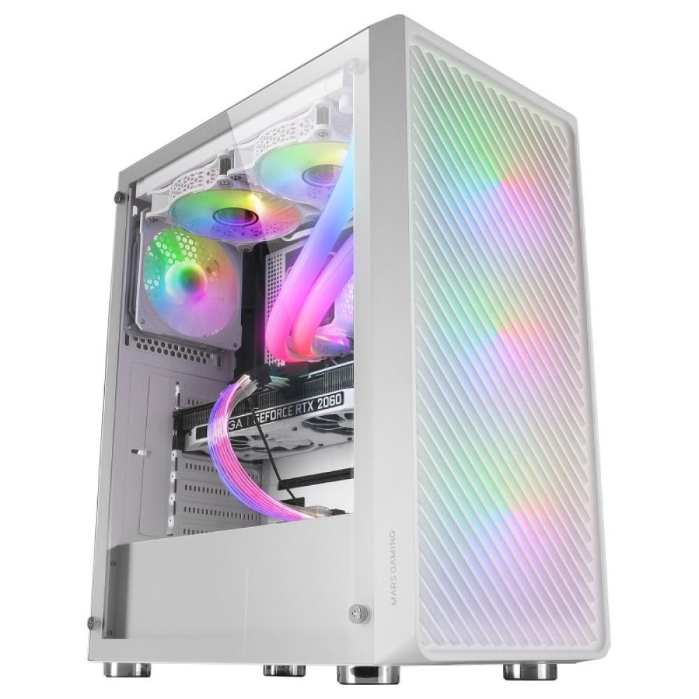 Mars Gaming - MC-F, Semitorre Gaming ATX, Ventana Completa Cristal Templado, Frontal Metal-Mesh, 4X Ventiladores ARGB 120mm, Bla