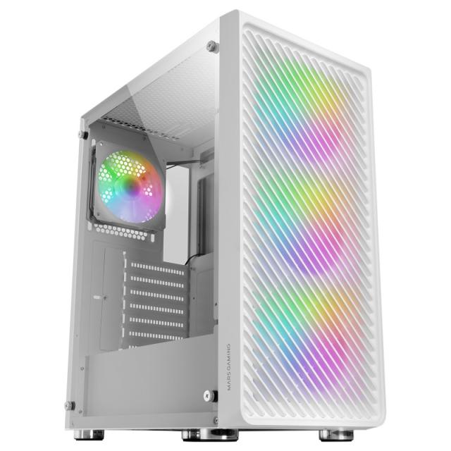 Mars Gaming - MC-F, Semitorre Gaming ATX, Ventana Completa Cristal Templado, Frontal Metal-Mesh, 4X Ventiladores ARGB 120mm, Bla