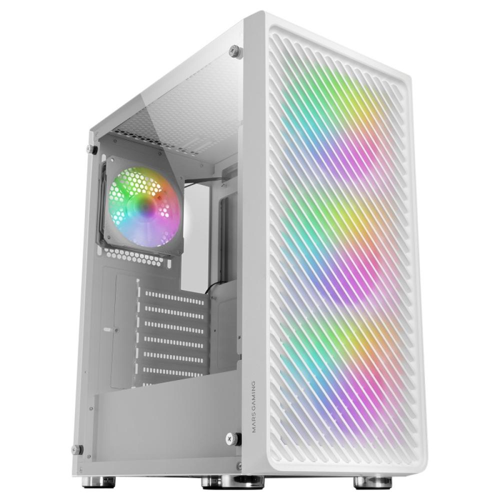 Mars Gaming - MC-F, Semitorre Gaming ATX, Ventana Completa Cristal Templado, Frontal Metal-Mesh, 4X Ventiladores ARGB 120mm, Bla