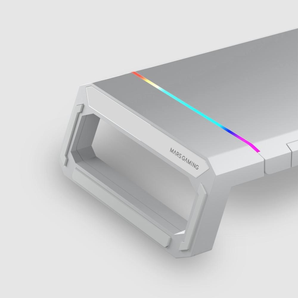 Mars Gaming - MGS-ONE Blanco, Soporte Monitor RGB Chroma, Tamaño Ajustable, Soporte Smartphone y Tablet, USB 2.0 Frontal