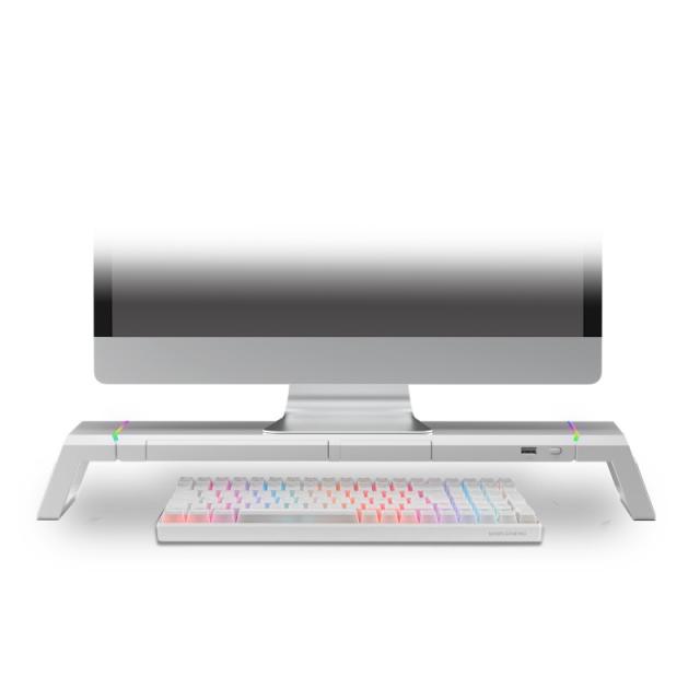 Mars Gaming - MGS-ONE Blanco, Soporte Monitor RGB Chroma, Tamaño Ajustable, Soporte Smartphone y Tablet, USB 2.0 Frontal