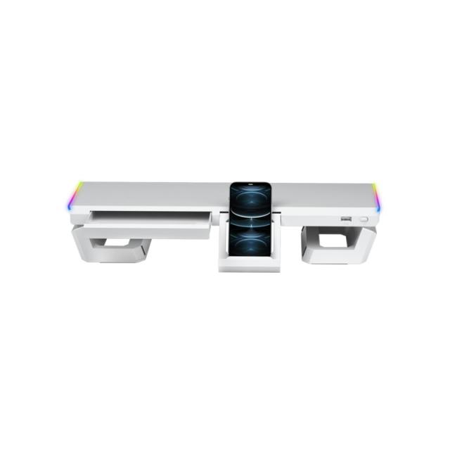 Mars Gaming - MGS-ONE Blanco, Soporte Monitor RGB Chroma, Tamaño Ajustable, Soporte Smartphone y Tablet, USB 2.0 Frontal