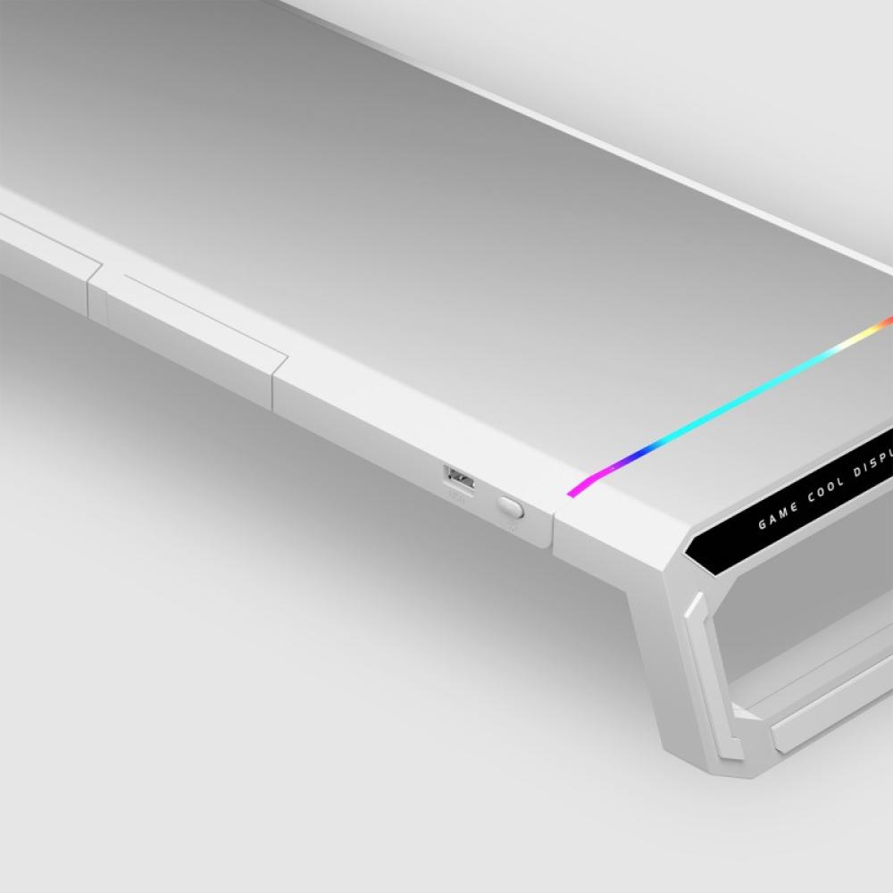 Mars Gaming - MGS-ONE Blanco, Soporte Monitor RGB Chroma, Tamaño Ajustable, Soporte Smartphone y Tablet, USB 2.0 Frontal