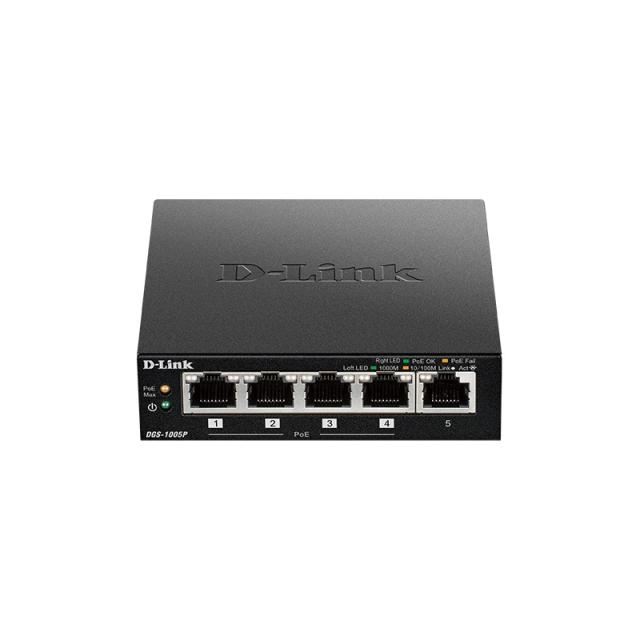 D-Link - DGS-1005P No administrado L2 Gigabit Ethernet (10/100/1000) Energía sobre Ethernet (PoE) Negro