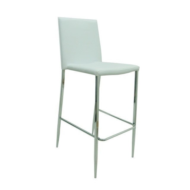 Taburete HOTEL, cromado, similpiel hard blanca