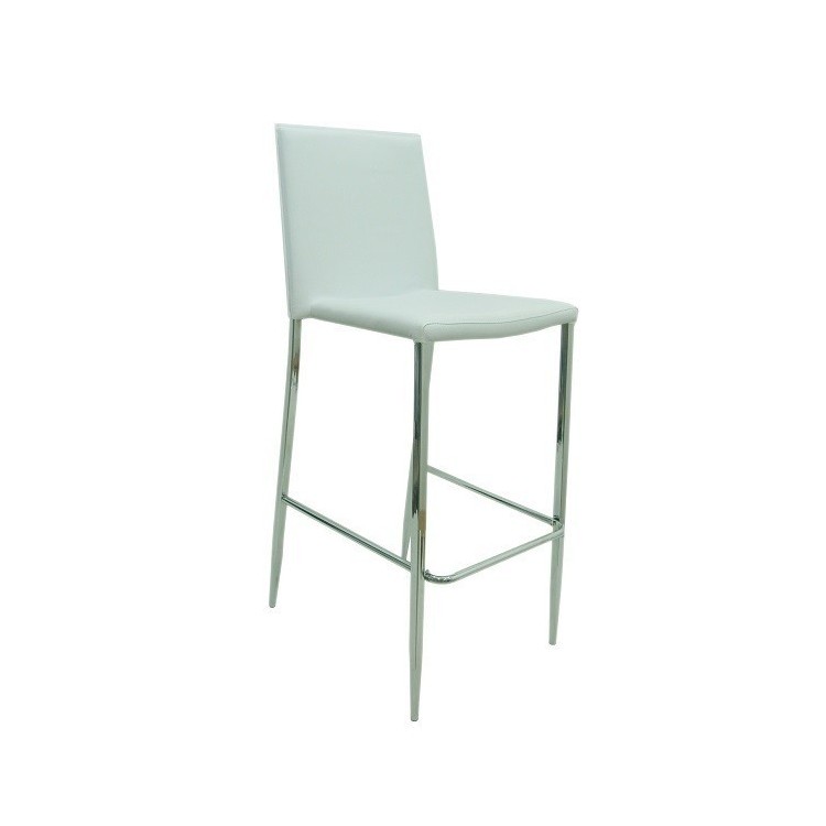 Taburete HOTEL, cromado, similpiel hard blanca