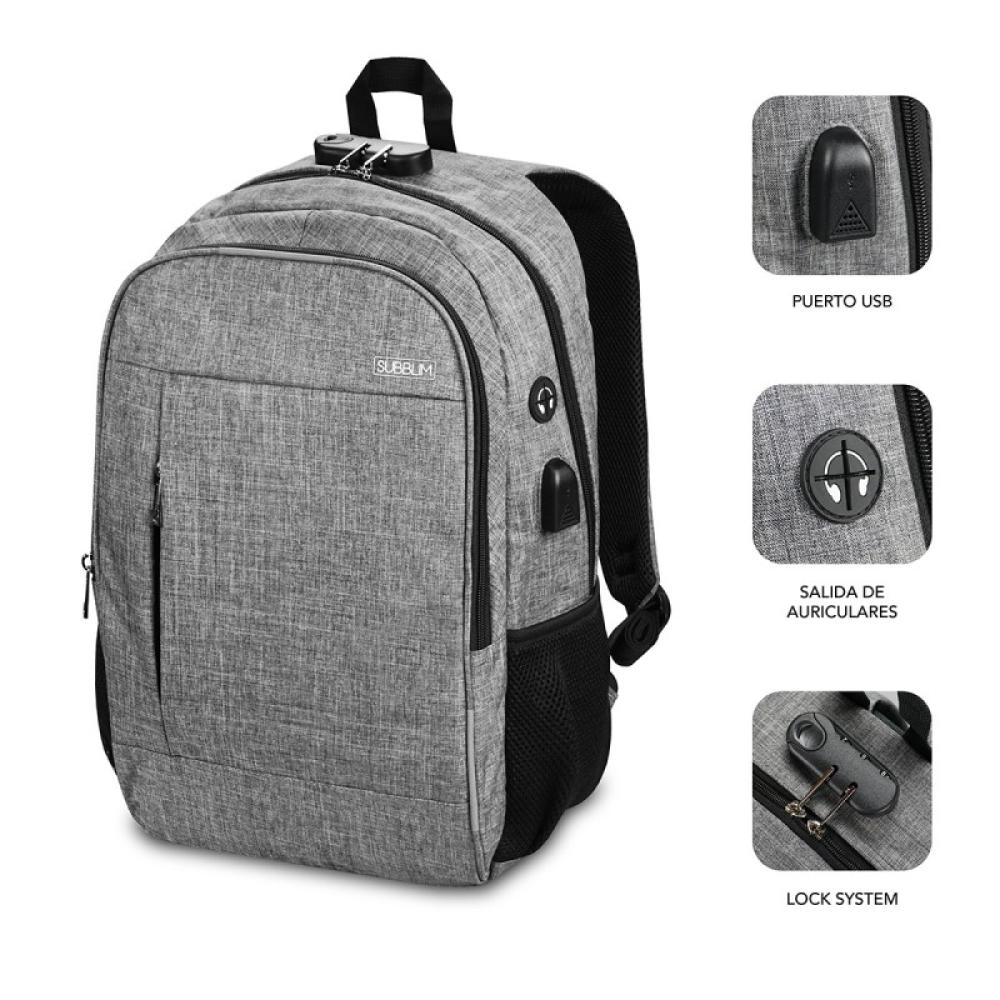 SUBBLIM - Mochila para Portátil Urban Lock Backpack 16" Grey