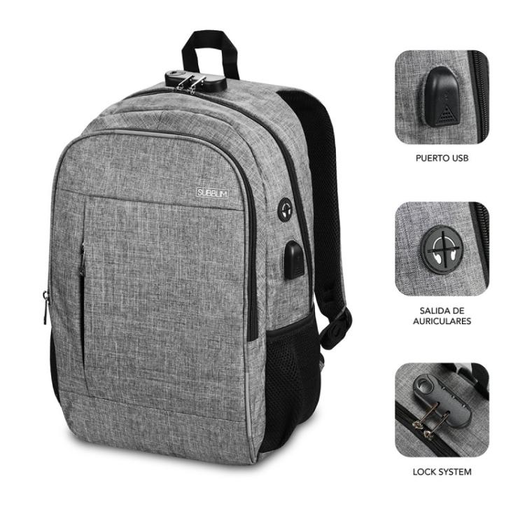 SUBBLIM - Mochila para Portátil Urban Lock Backpack 16" Grey