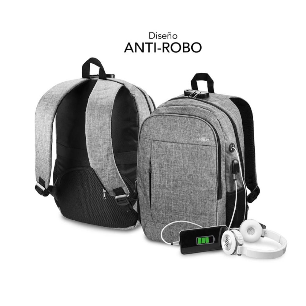 SUBBLIM - Mochila para Portátil Urban Lock Backpack 16" Grey