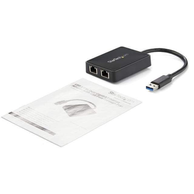 StarTech.com - Adaptador Tarjeta de Red NIC Externa USB 3.0 2 Puertos Gigabit Ethernet RJ45 y Puerto USB