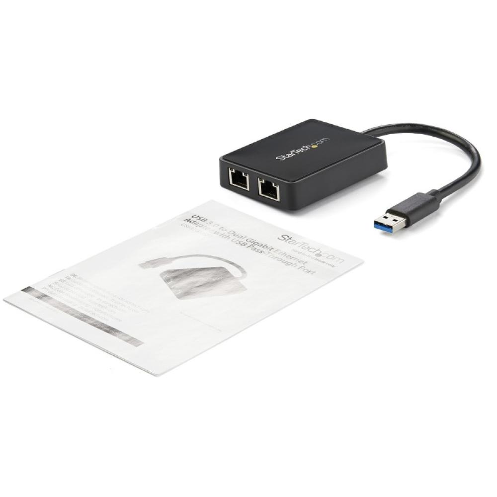 StarTech.com - Adaptador Tarjeta de Red NIC Externa USB 3.0 2 Puertos Gigabit Ethernet RJ45 y Puerto USB