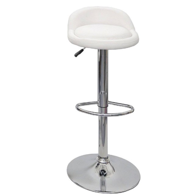 Taburete ALIVERI, cromado, similpiel blanca