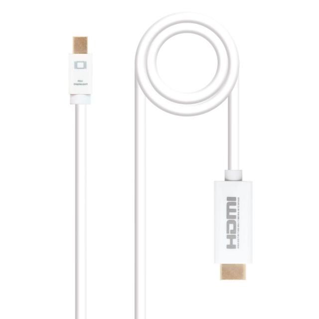 Nanocable - Cable conversor Mini DP a HDMI, Mini DP/M - HDMI/M, Blanco, 2.0 M