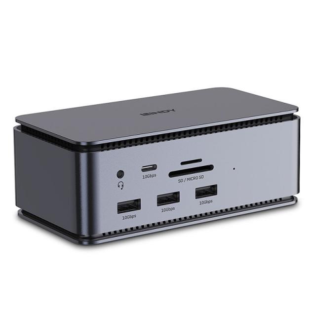 Lindy - 43372 base para portátil y replicador de puertos Acoplamiento USB4 Antracita