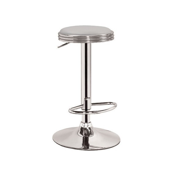 Taburete DOUKA, cromado, similpiel blanca