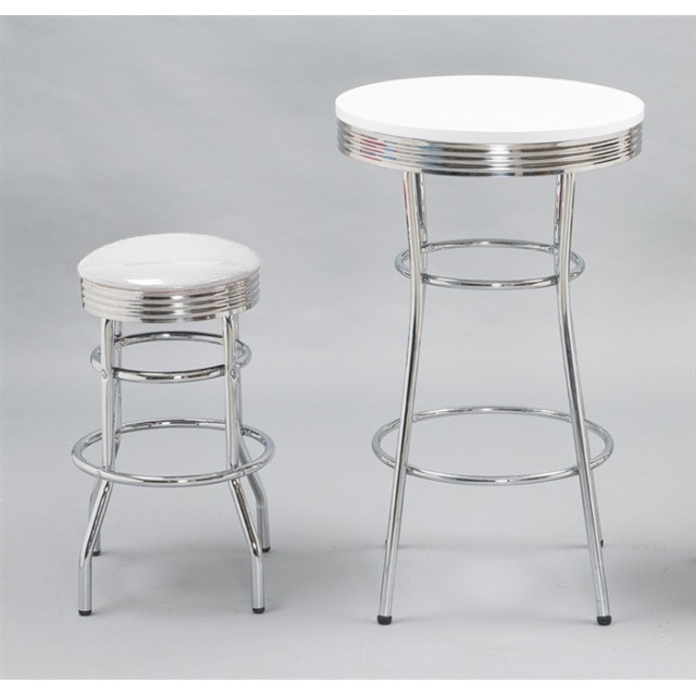 Taburete CHIC, cromado, similpiel blanca