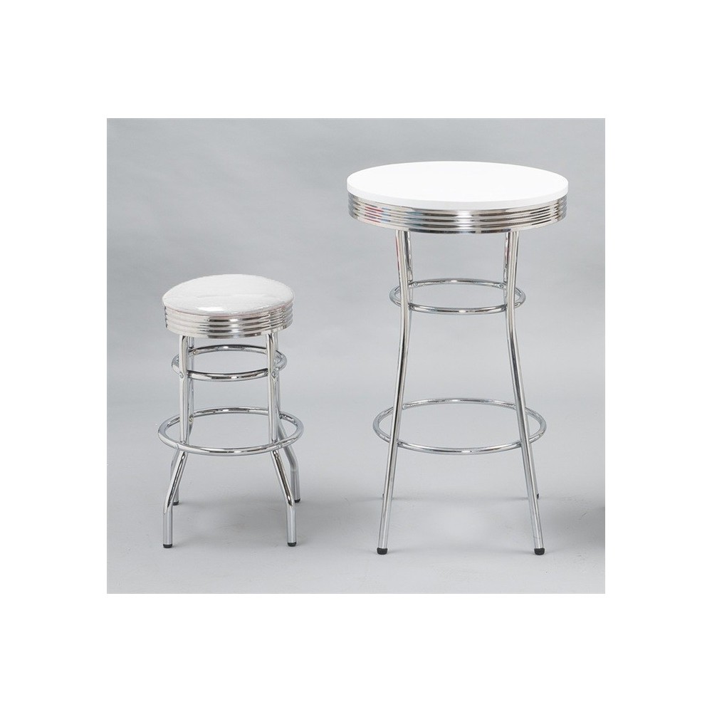 Taburete CHIC, cromado, similpiel blanca