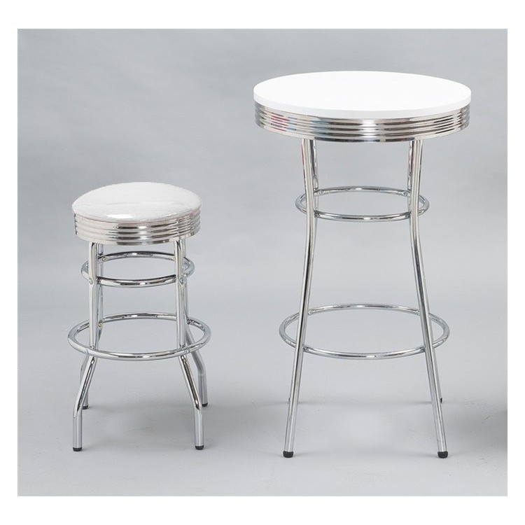 Taburete CHIC, cromado, similpiel blanca