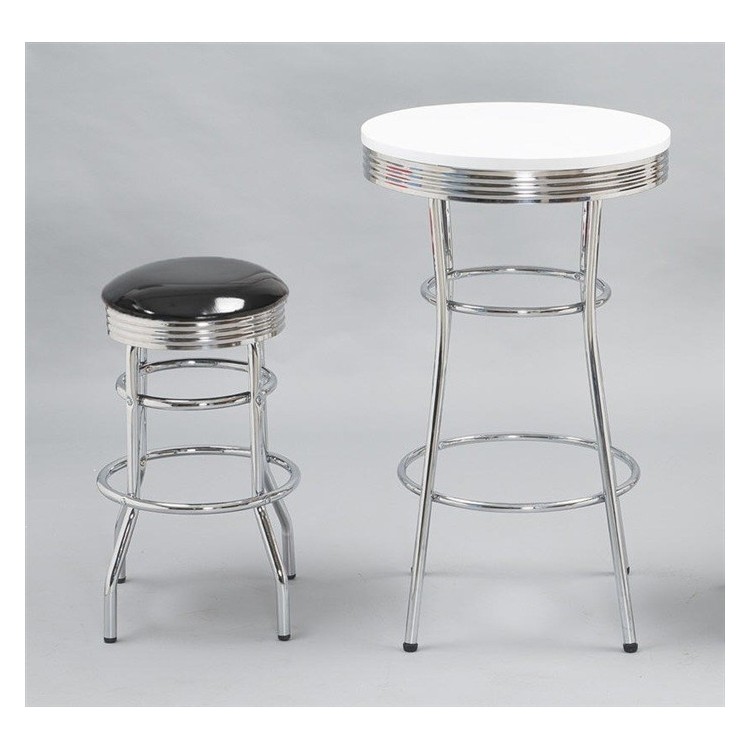 Taburete CHIC, cromado, similpiel negra
