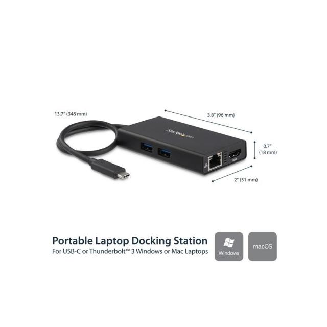 StarTech.com - Adaptador Multipuertos USB-C - Docking Station Portátil USB-C 4K HDMI - con Entrega de Potencia de 60W - GbE - Hu
