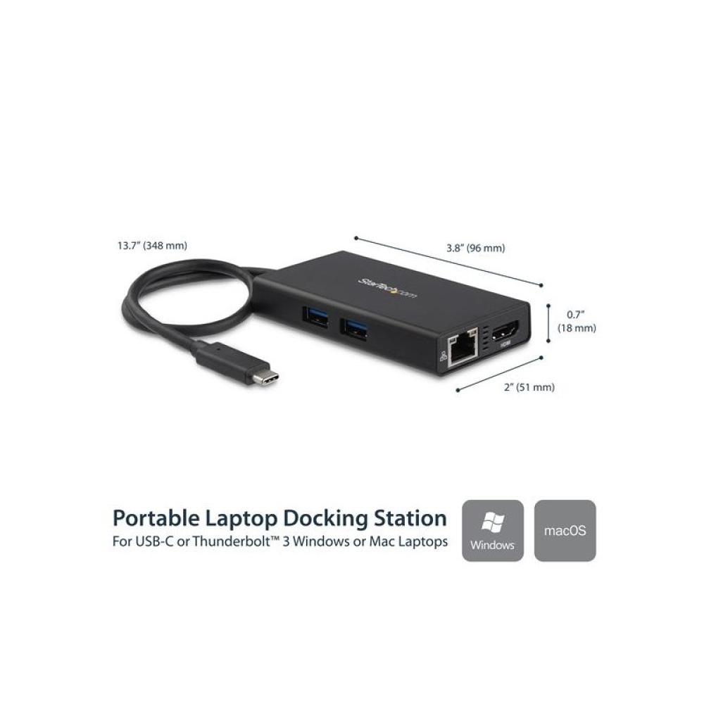 StarTech.com - Adaptador Multipuertos USB-C - Docking Station Portátil USB-C 4K HDMI - con Entrega de Potencia de 60W - GbE - Hu