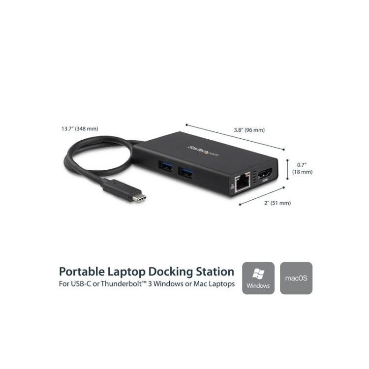 StarTech.com - Adaptador Multipuertos USB-C - Docking Station Portátil USB-C 4K HDMI - con Entrega de Potencia de 60W - GbE - Hu