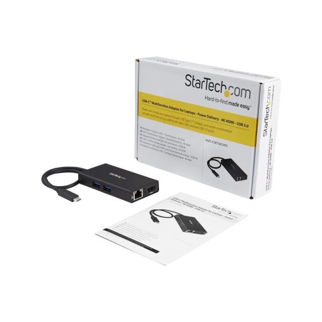 StarTech.com - Adaptador Multipuertos USB-C - Docking Station Portátil USB-C 4K HDMI - con Entrega de Potencia de 60W - GbE - Hu
