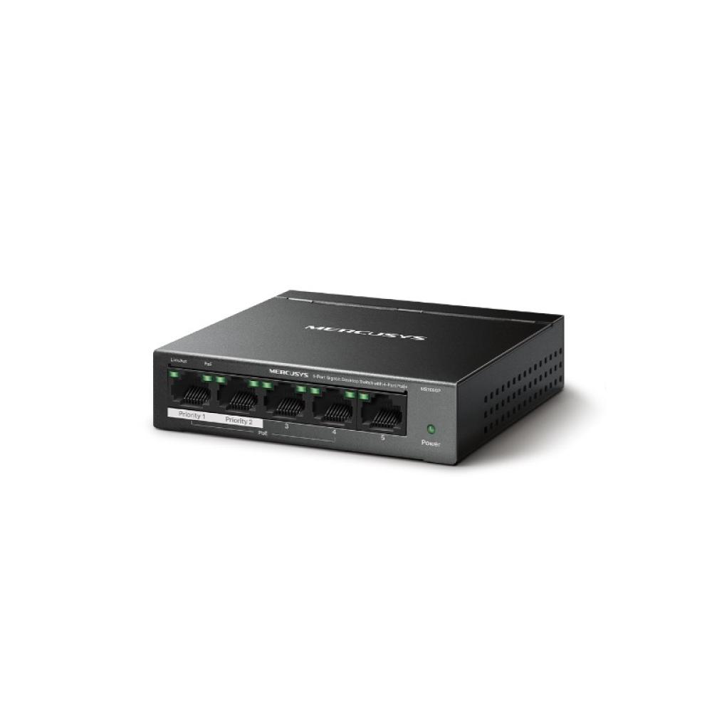 Mercusys - MS105GP switch Gigabit Ethernet (10/100/1000) Energía sobre Ethernet (PoE) Negro