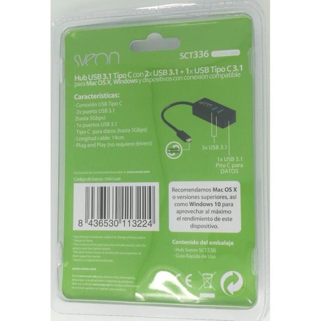 Sveon - SCT336 hub de interfaz USB 3.2 Gen 1 (3.1 Gen 1) Type-C