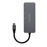 AISENS - Hub USB3.2 Gen1 5G USB-C, USB-C/M-4xUSB-C/H, Gris, 15cm