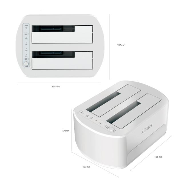 AISENS - Estacion de Docking de Doble Bahia ASDS-D02W SATA 2.5/3.5 a USB 3.0/3.1 Gen1, Clone, Blanca