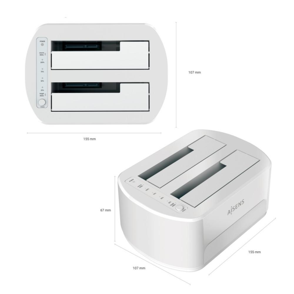 AISENS - Estacion de Docking de Doble Bahia ASDS-D02W SATA 2.5/3.5 a USB 3.0/3.1 Gen1, Clone, Blanca