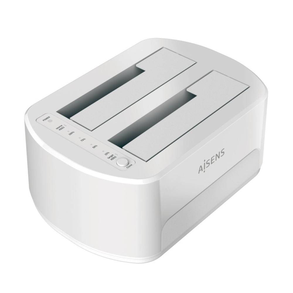 AISENS - Estacion de Docking de Doble Bahia ASDS-D02W SATA 2.5/3.5 a USB 3.0/3.1 Gen1, Clone, Blanca