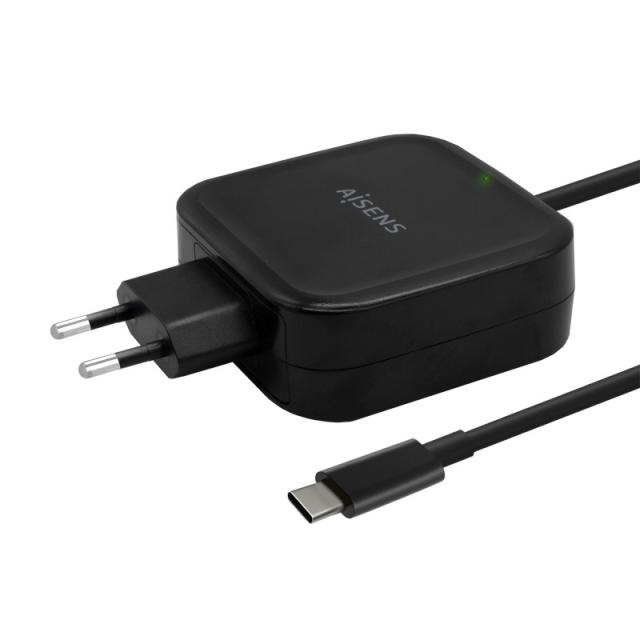 AISENS - Cargador 65W PD3.0 QC3.0 1XUSB-C 1.2M, Negro