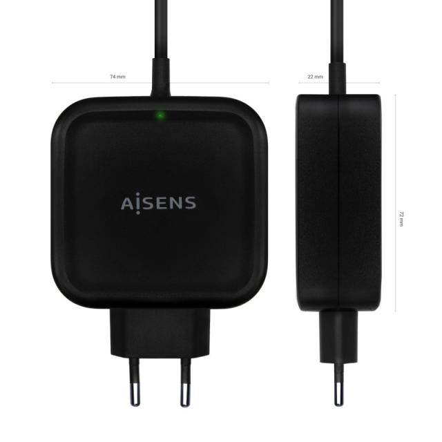 AISENS - Cargador 65W PD3.0 QC3.0 1XUSB-C 1.2M, Negro