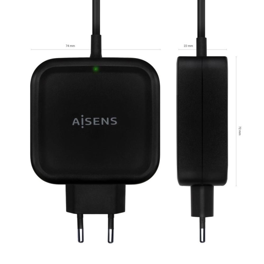 AISENS - Cargador 65W PD3.0 QC3.0 1XUSB-C 1.2M, Negro