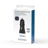 AISENS - Cargador de Coche 38W,1XUSB-C PD3.0 20W,1XUSB-A QC3.0 18W, Negro