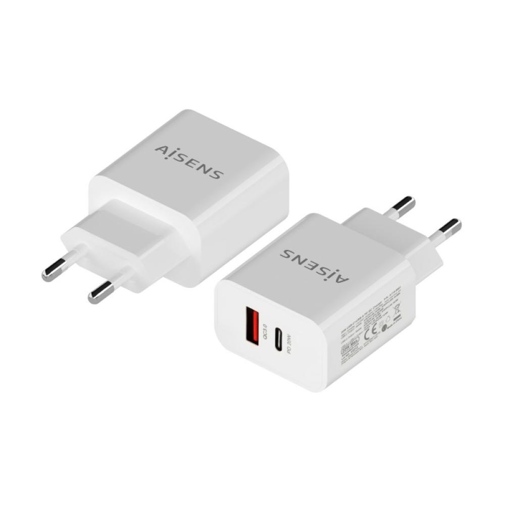 AISENS - Cargador 20W, 1xUSB-C PD3.0, 1xUSB-A QC3.0, Blanco - A110-0681