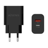 AISENS - Cargador 20W, 1xUSB-C PD3.0, 1xUSB-A QC3.0, Negro