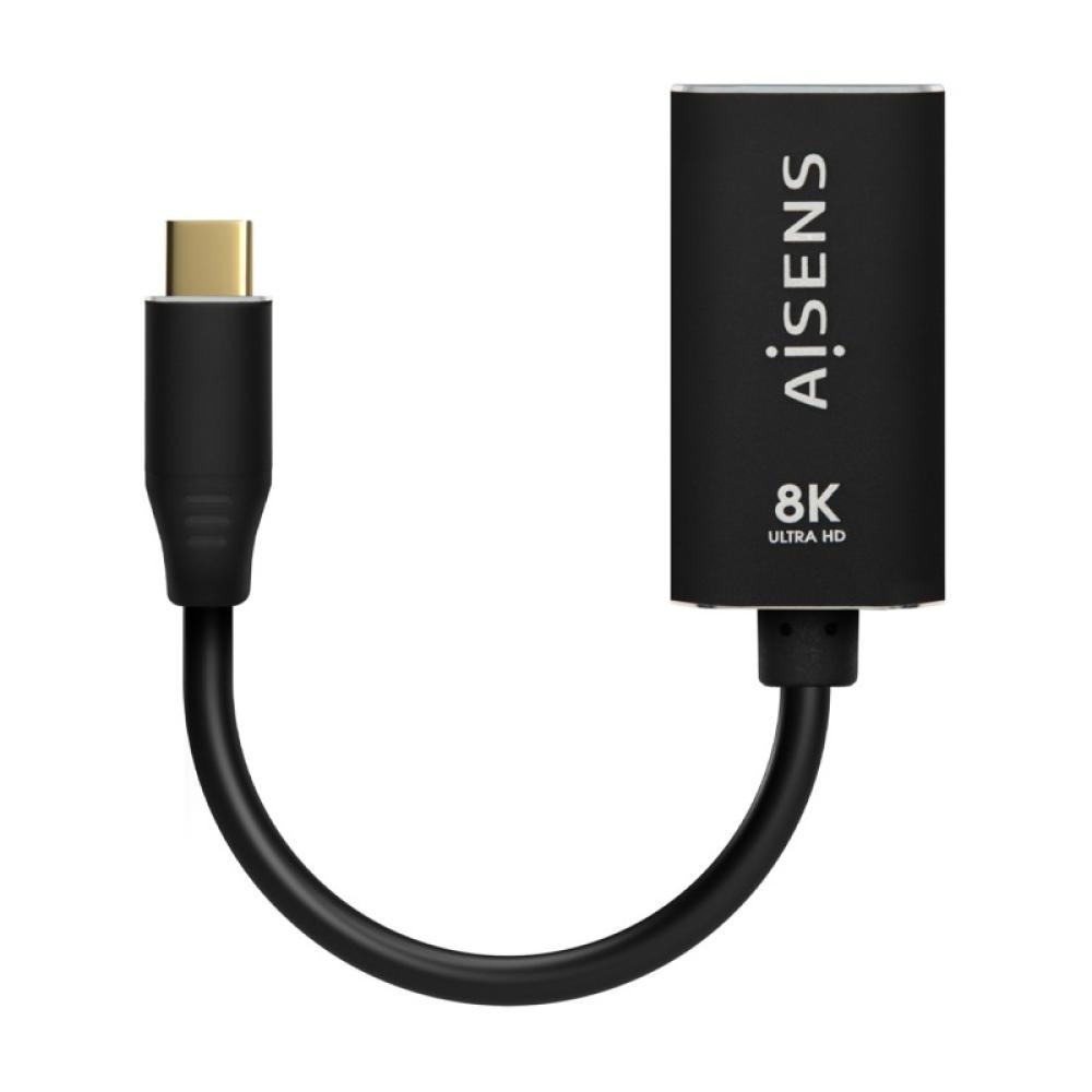 AISENS - Conversor Aluminio USB-C a Displayport 8K@60Hz, USB-C/M-DP/H, Negro, 15cm