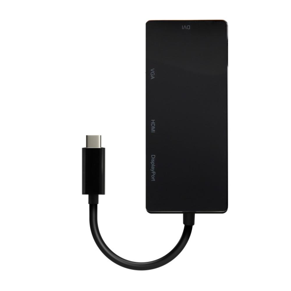 AISENS - Conversor USB-C A DP/DVI/HDMI/VGA, USB-C/M-DP/H-DVI/H-HDMI/H-Vga/H, Negro, 15cm