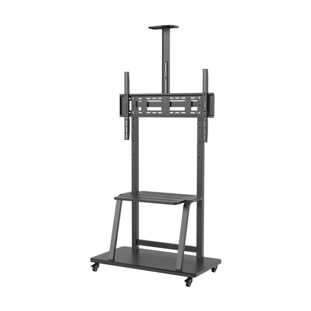 AISENS - Soporte de Suelo ECO con Rueda, Bandeja para DVD y Soporte de Cámara para Monitor/TV 150Kg de 37-100, Negro