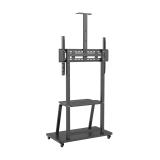 AISENS - Soporte de Suelo ECO con Rueda, Bandeja para DVD y Soporte de Cámara para Monitor/TV 150Kg de 37-100, Negro