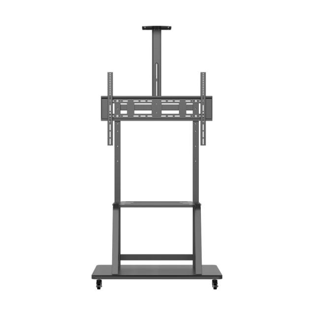 AISENS - Soporte de Suelo ECO con Rueda, Bandeja para DVD y Soporte de Cámara para Monitor/TV 150Kg de 37-100, Negro