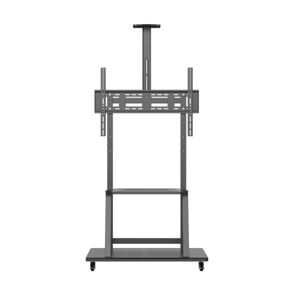 AISENS - Soporte de Suelo ECO con Rueda, Bandeja para DVD y Soporte de Cámara para Monitor/TV 150Kg de 37-100, Negro