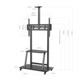 AISENS - Soporte de Suelo ECO con Rueda, Bandeja para DVD y Soporte de Cámara para Monitor/TV 150Kg de 37-100, Negro